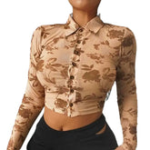 Floral Long-sleeve Crop-top